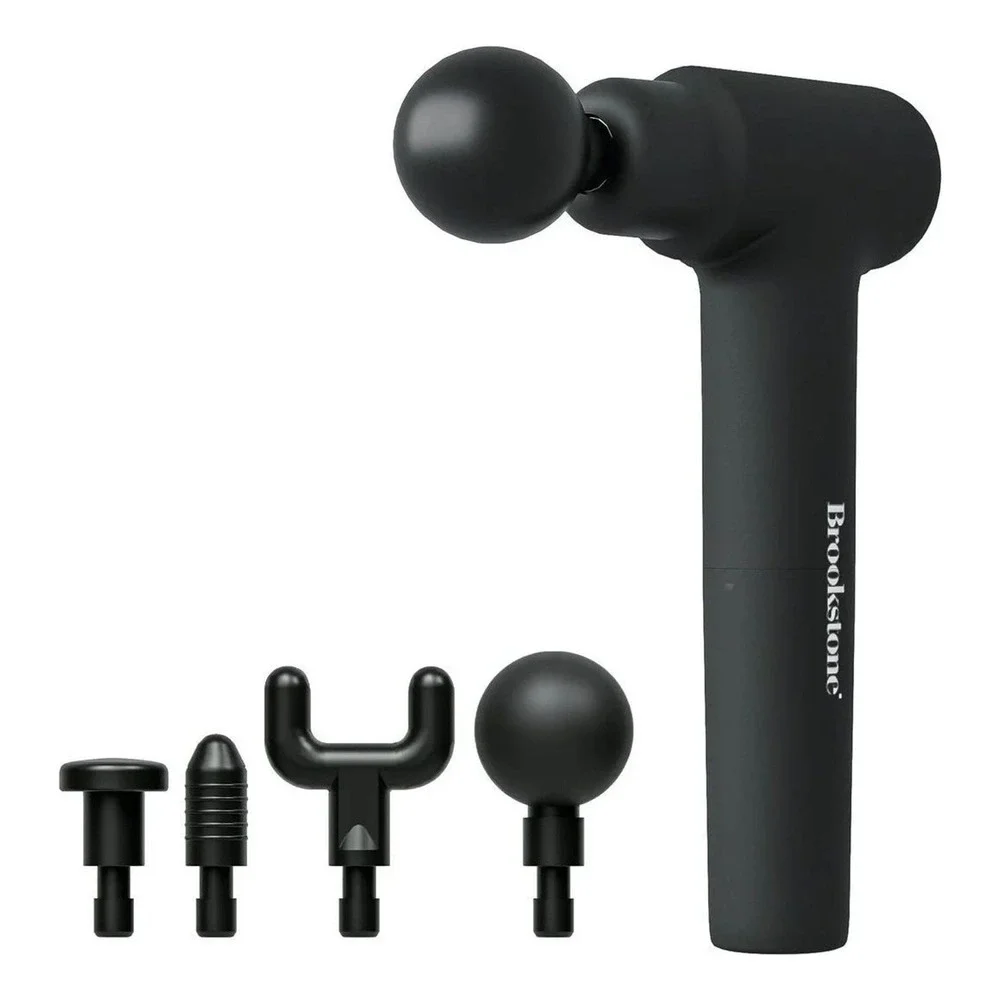 Brookstone Cordless Percussion Massage Gun with 4 Interchangeable Heads Black